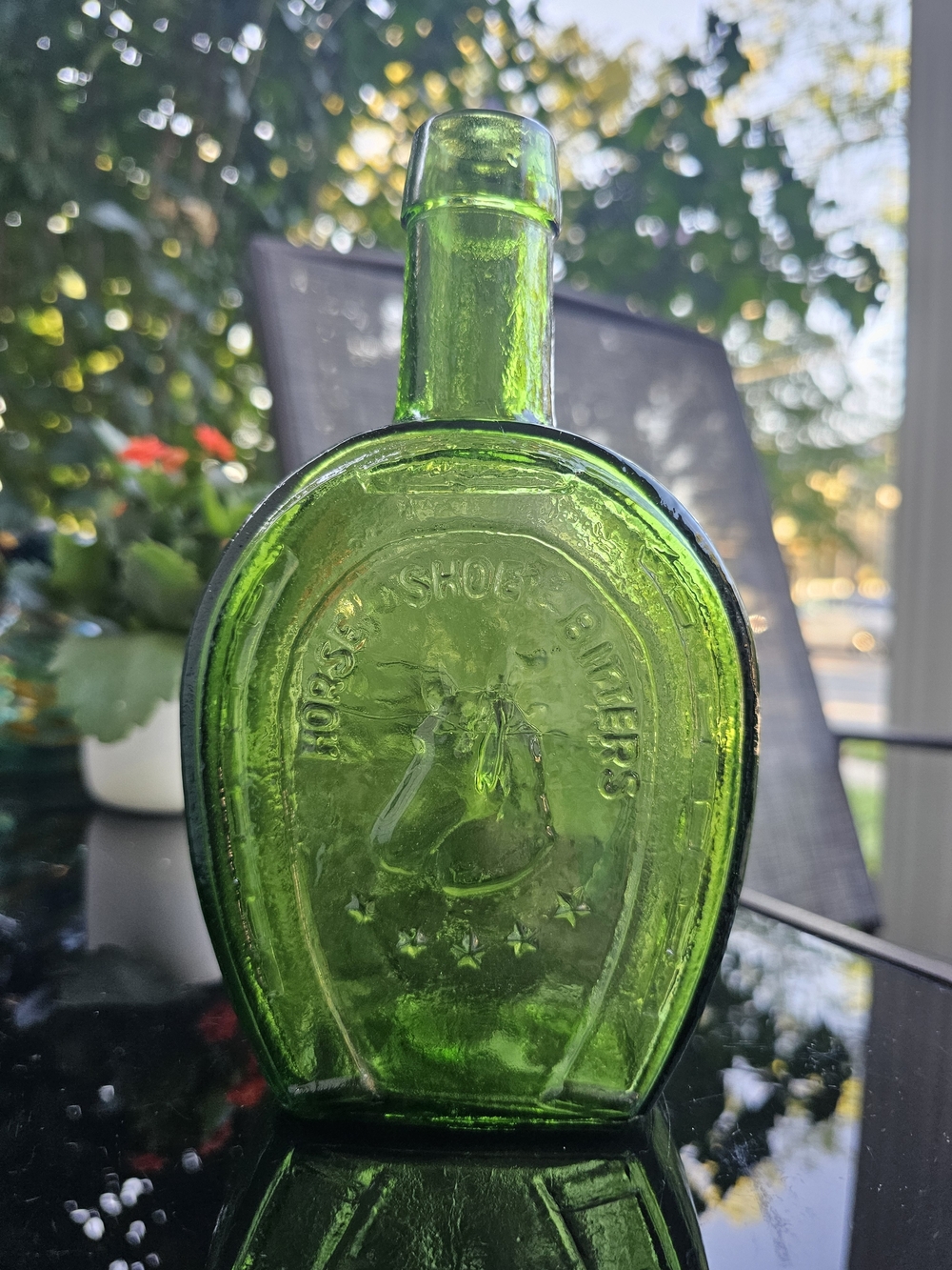 Vintage Wheaton NJ Green Glass Horse Shoe Bitters Bottle Collinsville ILL